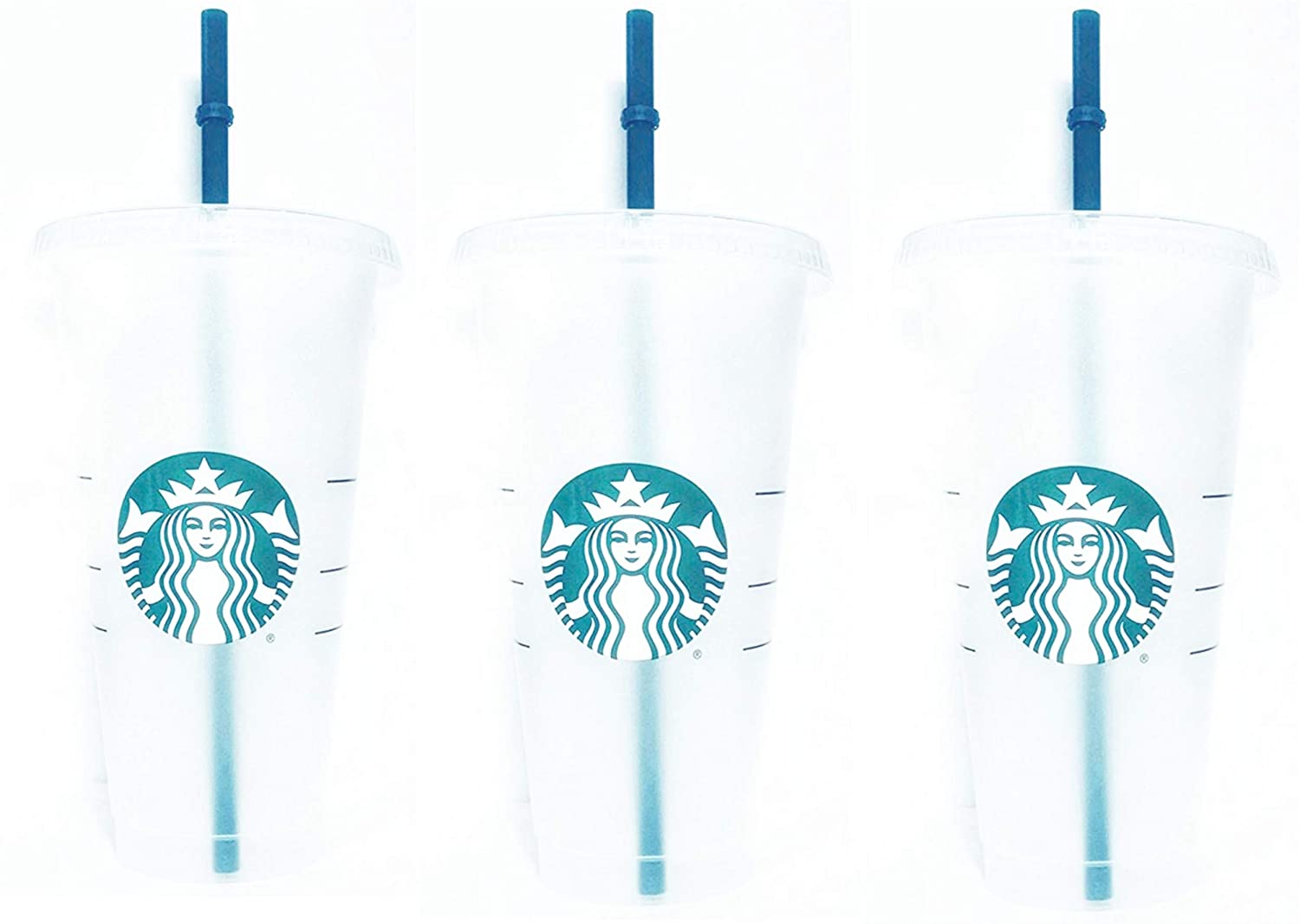 Starbucks Cold Reusable 24 oz Clear-Frosted Hard Plastic Tumbler Cup with  Straw.