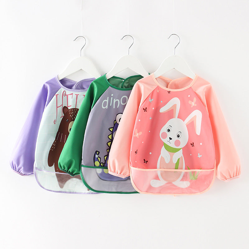 Long Sleeve Cartoon Printed Waterproof Feeding Baby Bibs