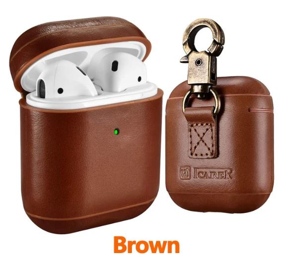 Genuine Leather for AirPods Case Luxury Retro Cow Leather Protective Hard Armor Hook Case for AirPods 1 2 Earphone Case