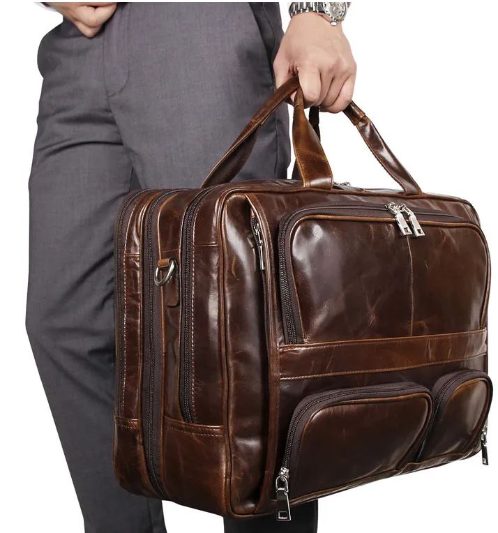Luxury Men Handbag Men's Genuine Leather Shoulder Bag Male Large Capacity Travel Bag Multi-Functional Real Leather Briefcase