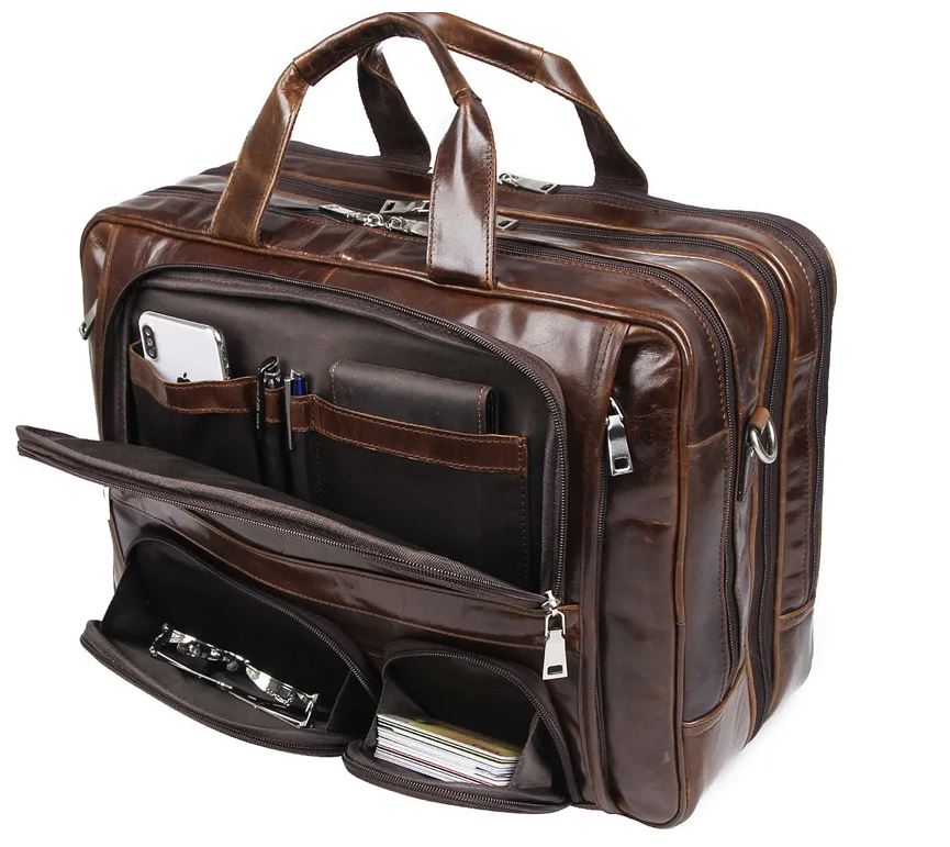 Luxury Men Handbag Men's Genuine Leather Shoulder Bag Male Large Capacity Travel Bag Multi-Functional Real Leather Briefcase