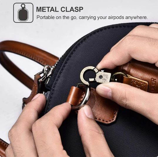 Genuine Leather for AirPods Case Luxury Retro Cow Leather Protective Hard Armor Hook Case for AirPods 1 2 Earphone Case