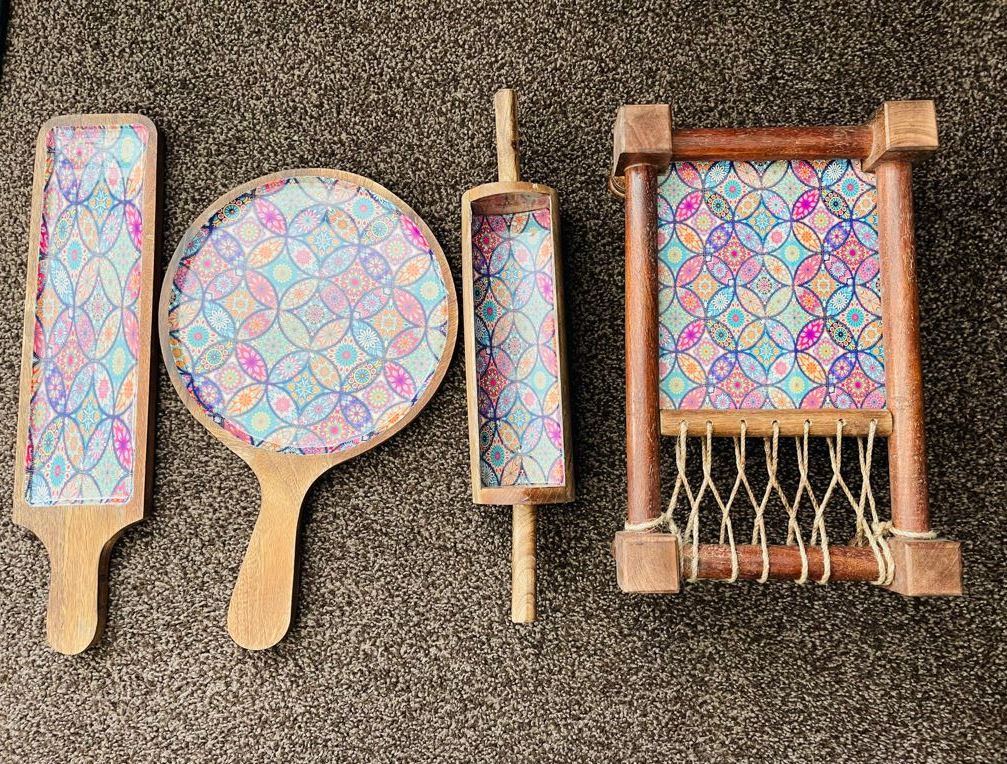 Handmade Khatiya Wooden platter, Platter for Tableware, Dinnerware , Serving Plate Set Of 4