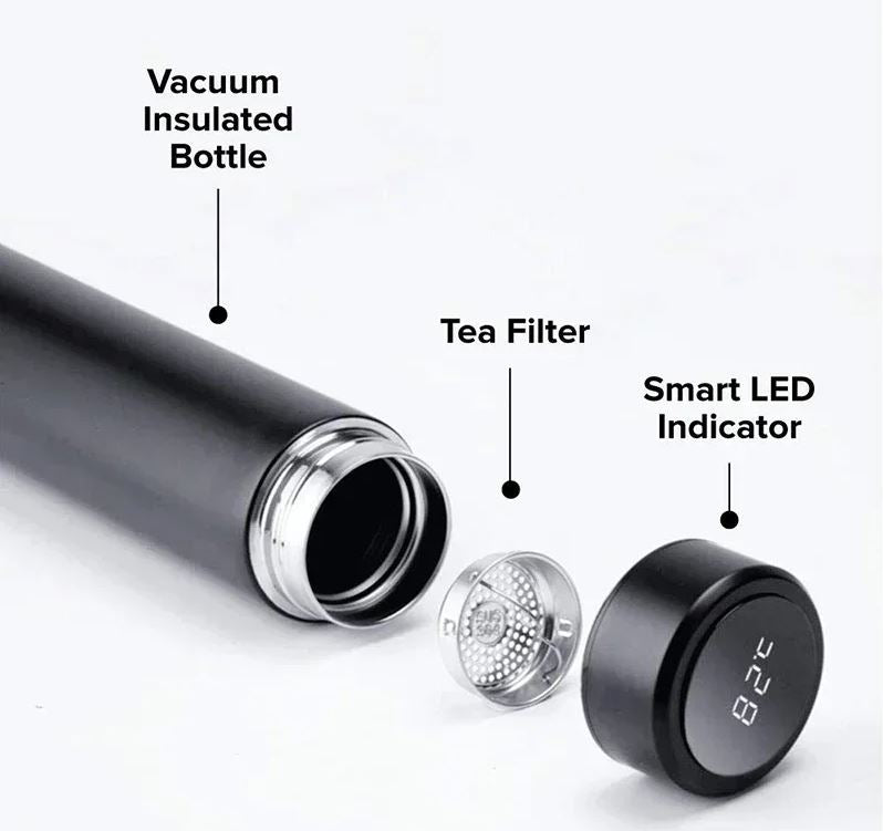 Stainless Steel Smart Water Bottle, Leak Proof, Double Walled, Keep Drink Hot & Cold, LCD Temperature Display